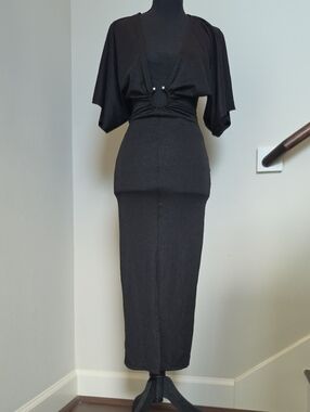 Black Midi Dress with Ring Detail
